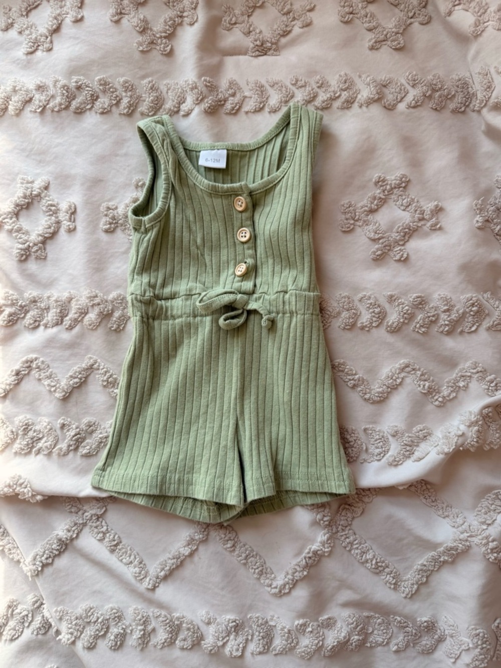 Sleeveless Ribbed Knit Romper for Kids - Sage Green